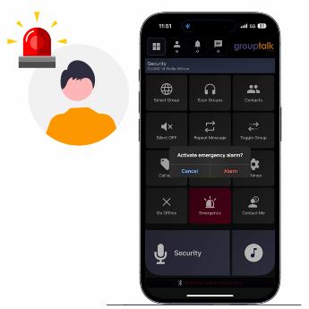 iPhone visar ett personlarm bredvid en illustration av en man som tar emot larmet.