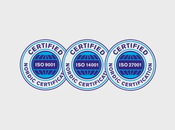 Tre ISO-certifieringsikoner.