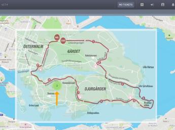 Anpassat kartlager som visar banor och stationsplatser för lopp.