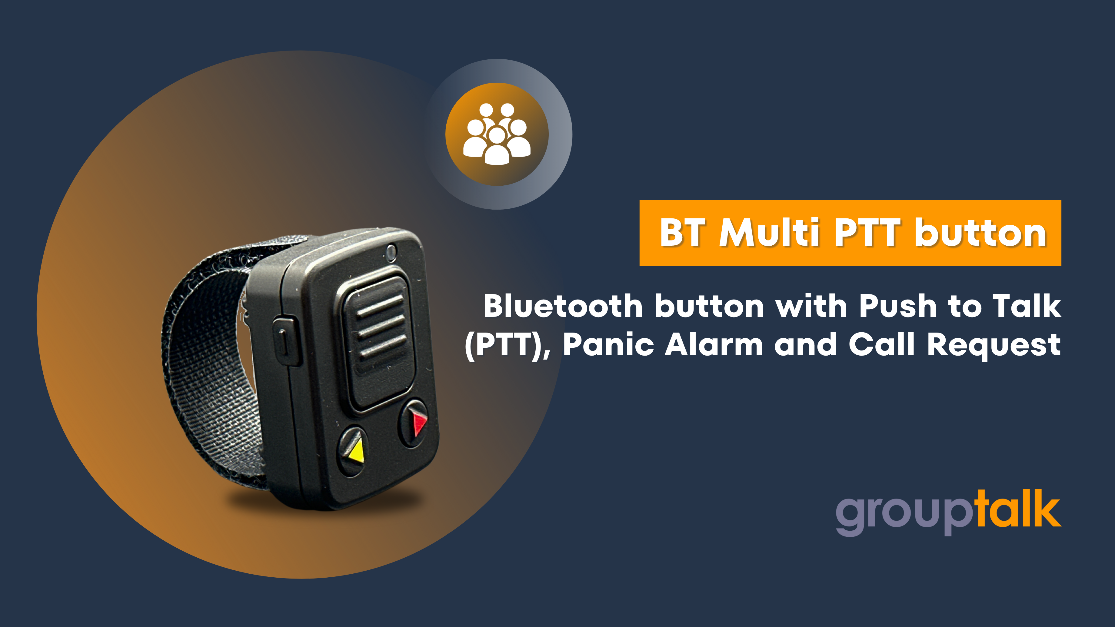 YouTube-miniatyrbild av en video som visar en Bluetooth Multi PTT-knapp med funktioner som Push to Talk, personlarm och kösystem.