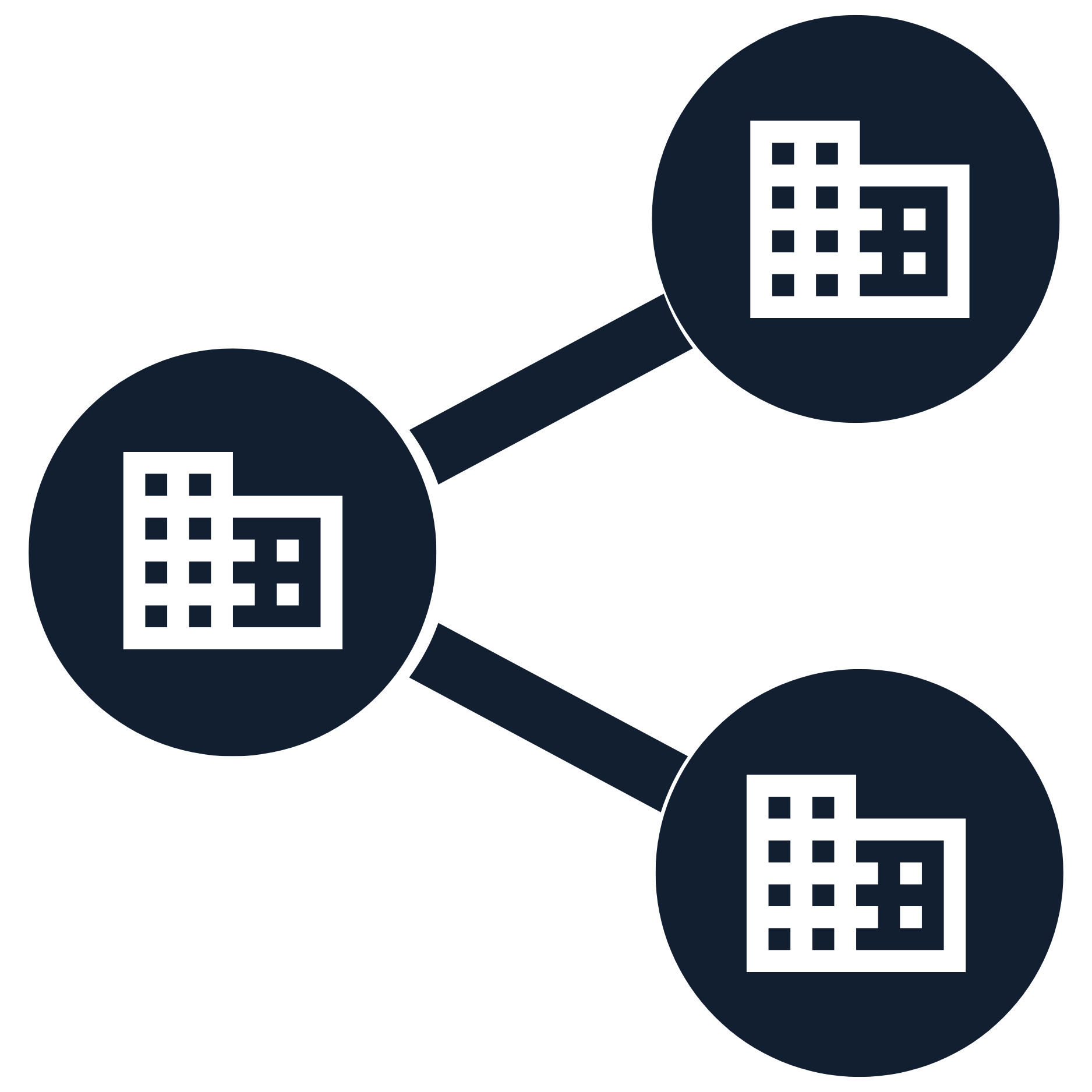 Ikon som föreställer säkert informationsutbyte mellan tre organisationer, med betoning på samarbete och interoperabilitet.