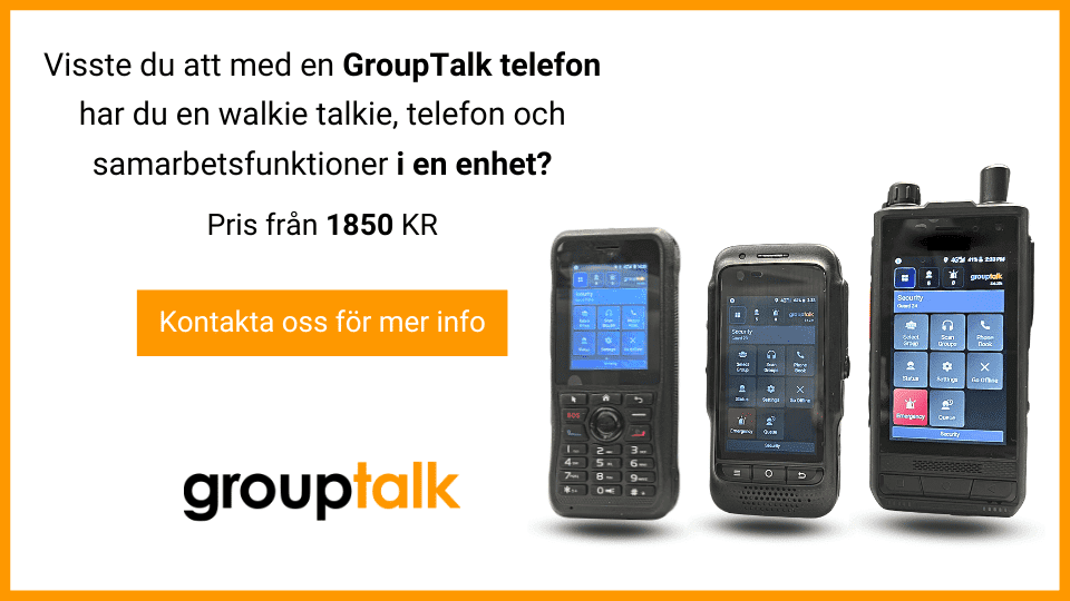 Tre stycken GroupTalk telefoner som har samarbetsfunktioner med GroupTalk appen 